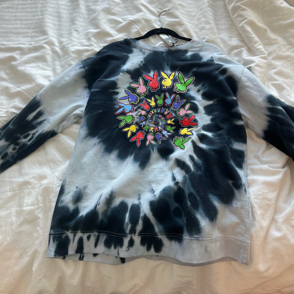 Tie-die blue playboy crewneck